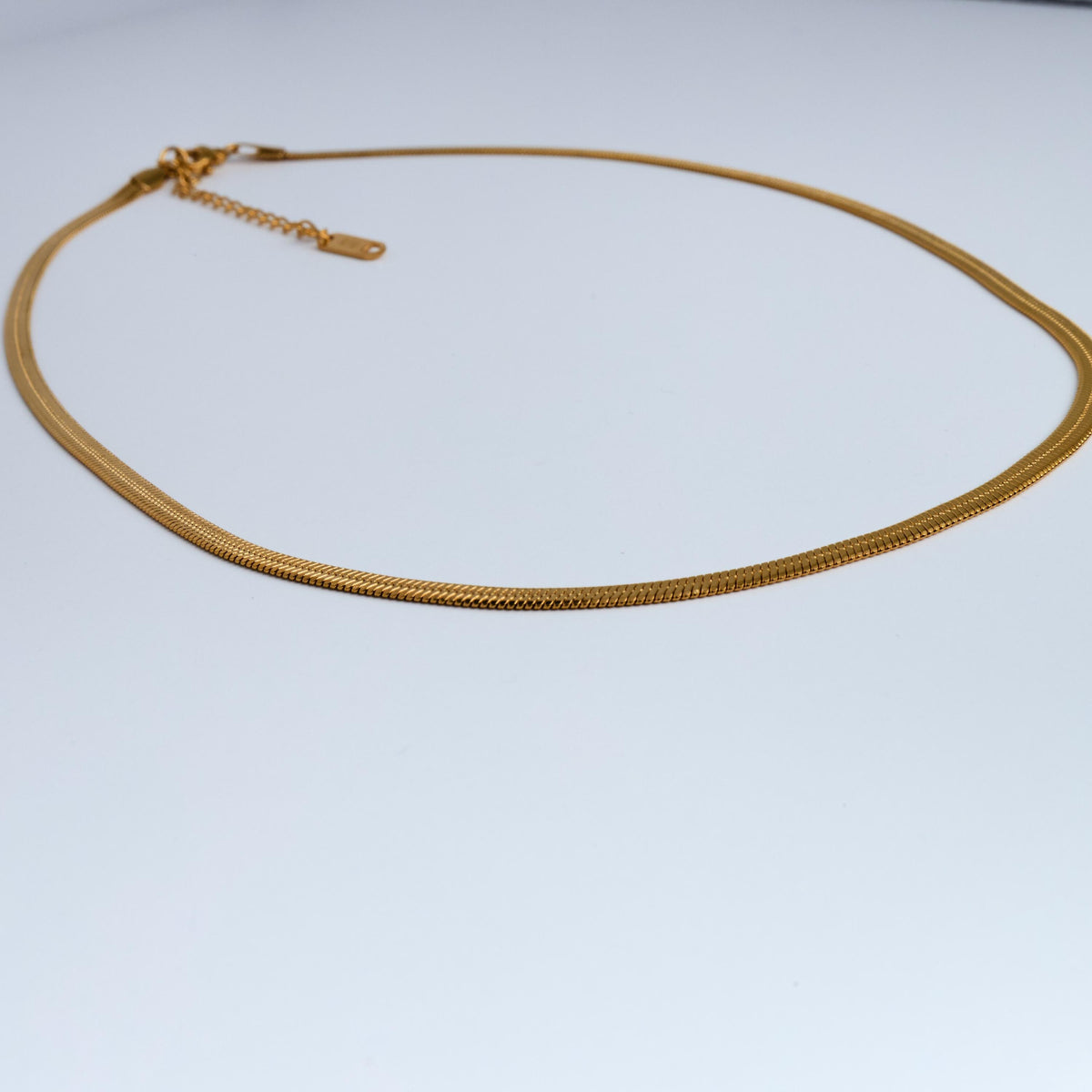 18K Gold Plated Snake Chain Necklace | Hypoallergenic Herringbone Stainless Steel