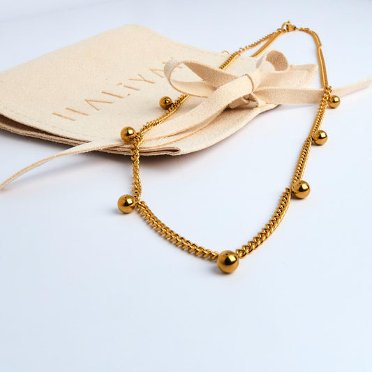 18K Gold Plated Beaded Chain Necklace | Hypoallergenic Stainless Steel