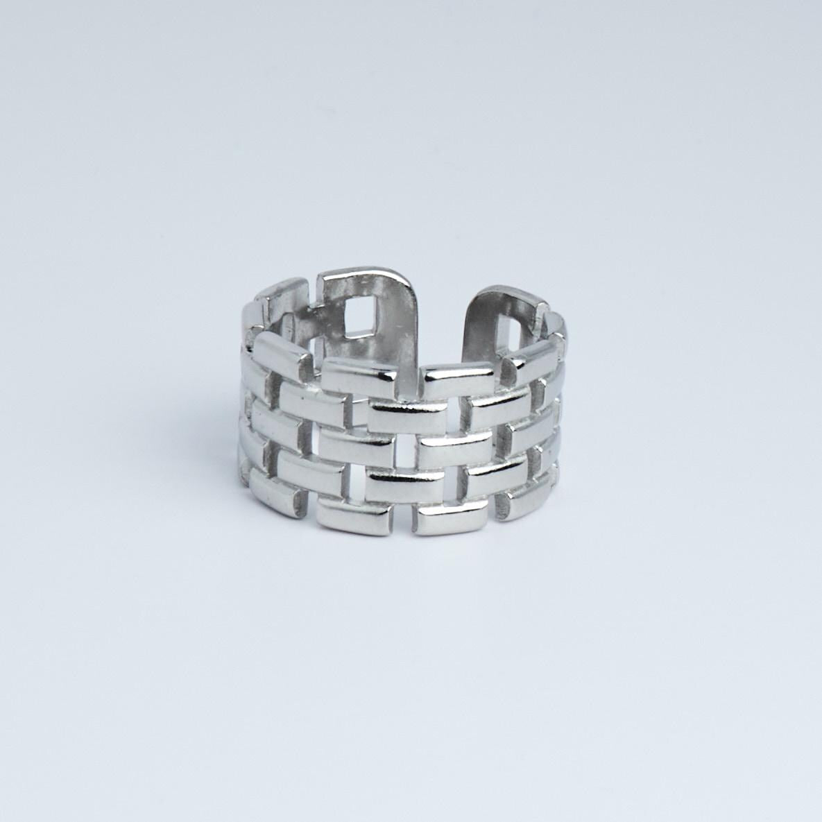 Silver Watch Strap Ring | Adjustable Stainless Steel Statement Jewelry