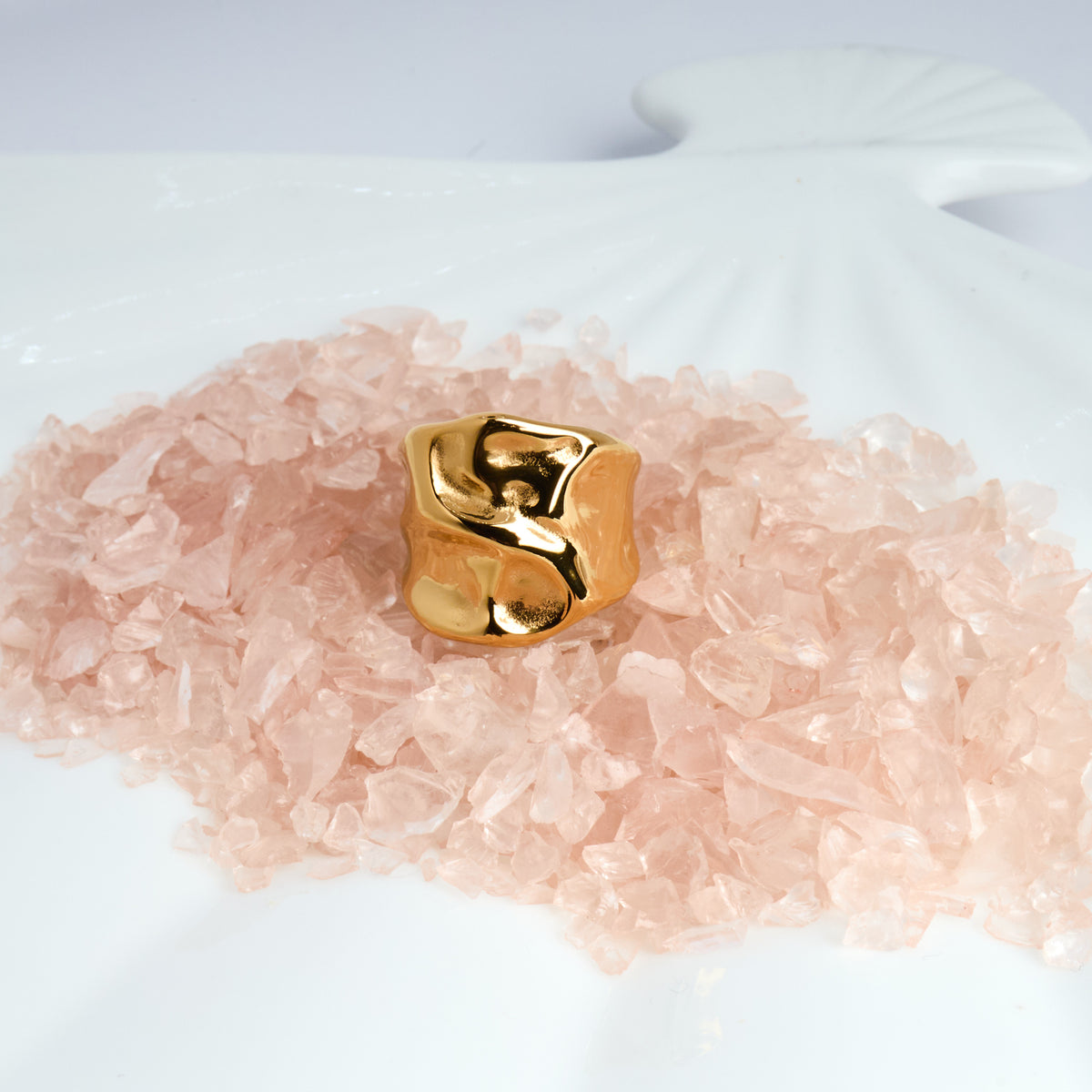Chunky 18K PVD Gold Plated Hammered Ring | Hypoallergenic