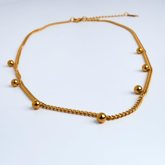 18K Gold Plated Beaded Chain Necklace | Hypoallergenic Stainless Steel