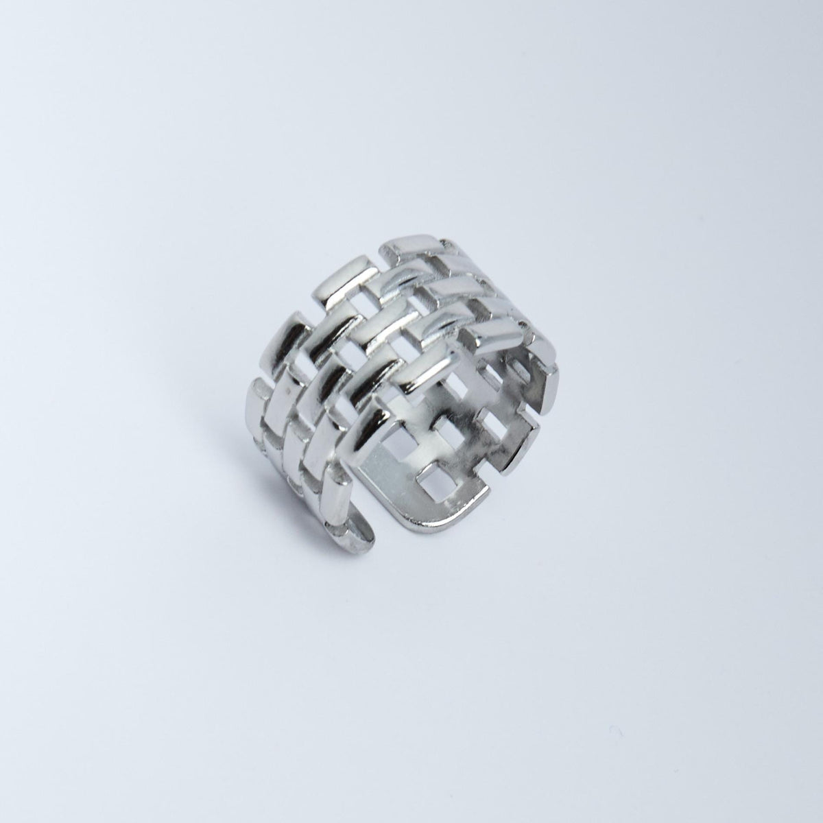 Silver Watch Strap Ring | Adjustable Stainless Steel Statement Jewelry