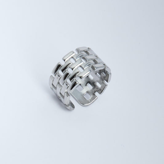 Silver Watch Strap Ring | Adjustable Stainless Steel Statement Jewelry