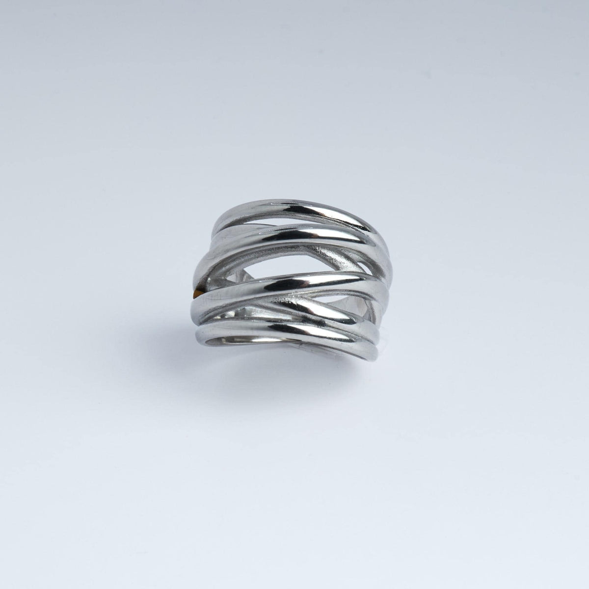 Silver Stainless Steel Statement Ring | Multilayer Irregular Design