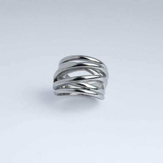 Silver Stainless Steel Statement Ring | Multilayer Irregular Design