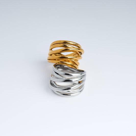 18K Gold Plated Stainless Steel Statement Ring | Multilayer Irregular Design