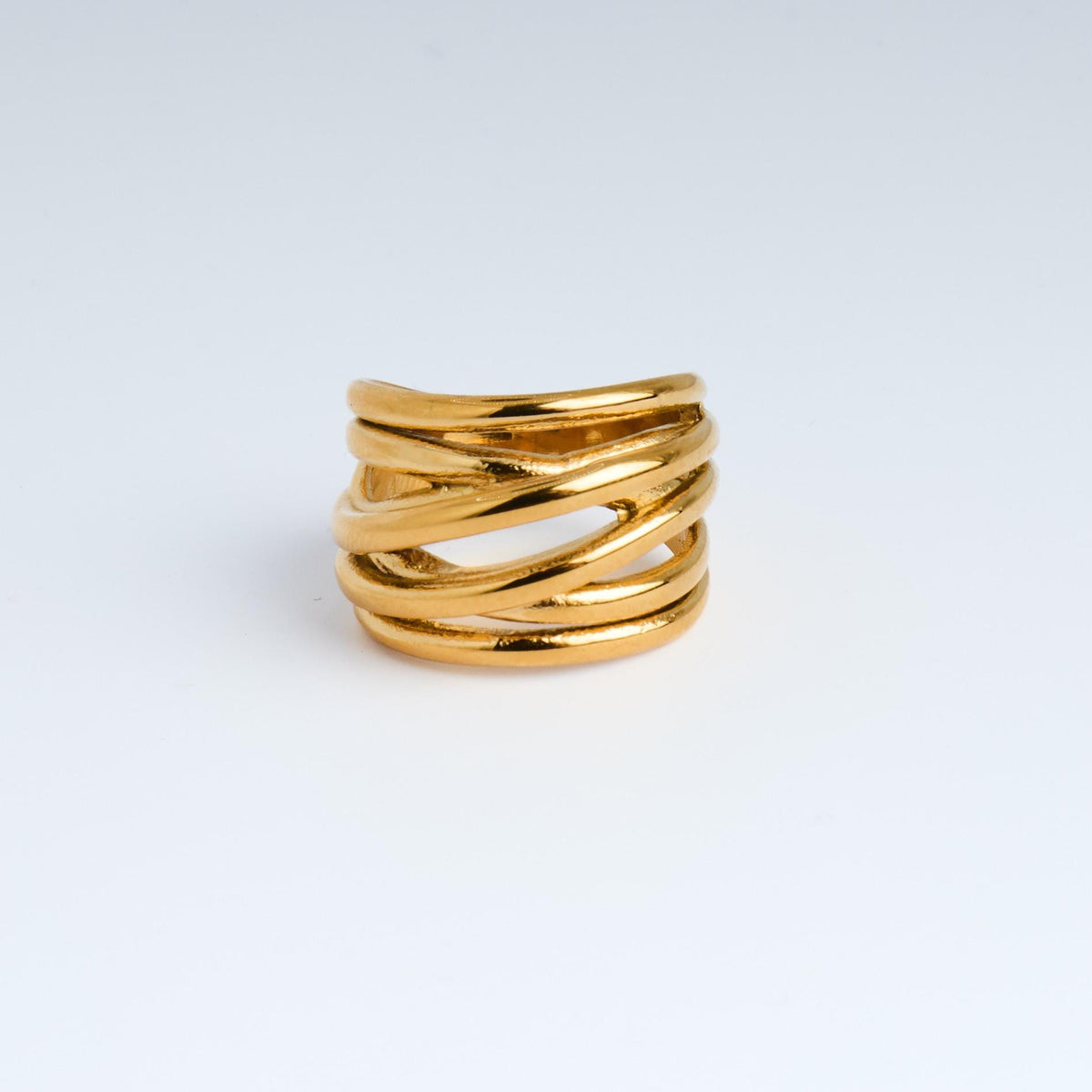 18K Gold Plated Stainless Steel Statement Ring | Multilayer Irregular Design