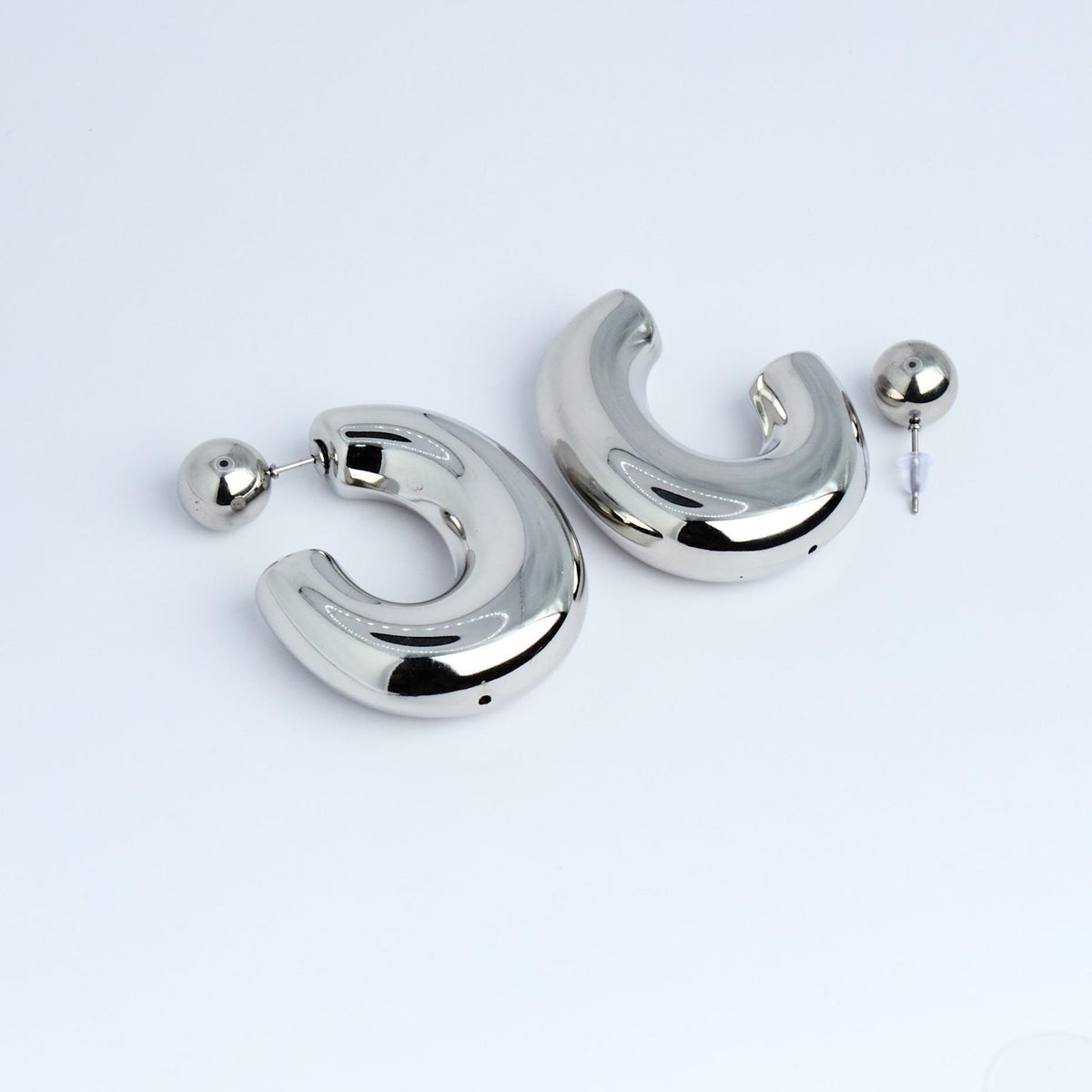 Silver C-Shape Stainless Steel Earrings | Modern Hollow Hoops