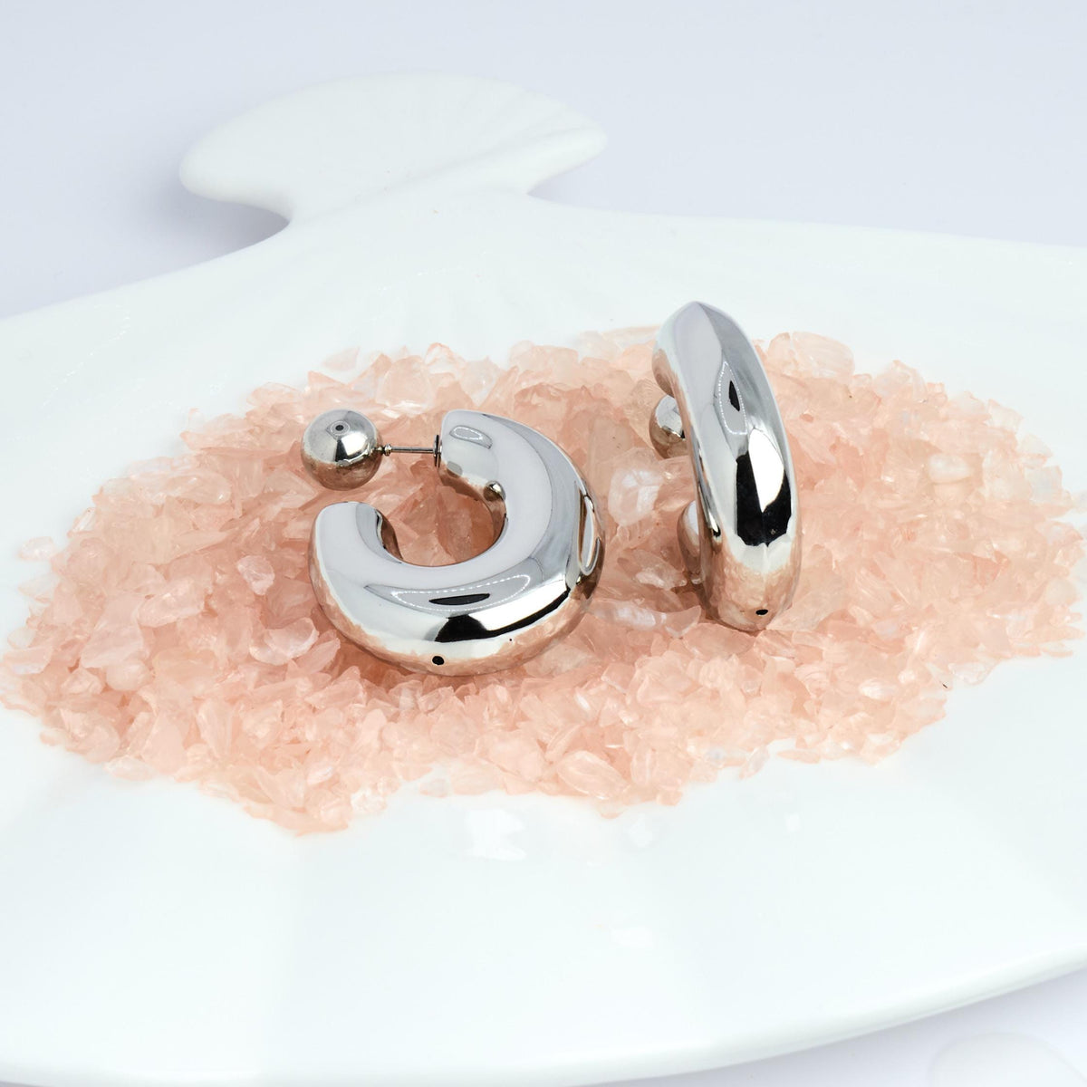 Silver C-Shape Stainless Steel Earrings | Modern Hollow Hoops