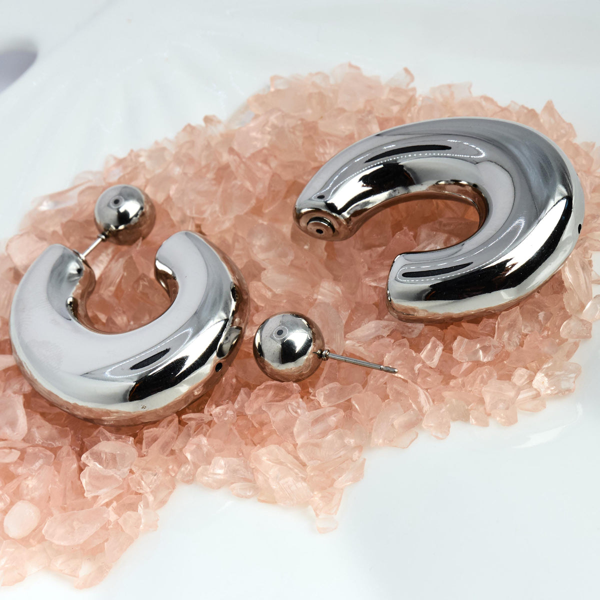 Silver C-Shape Stainless Steel Earrings | Modern Hollow Hoops