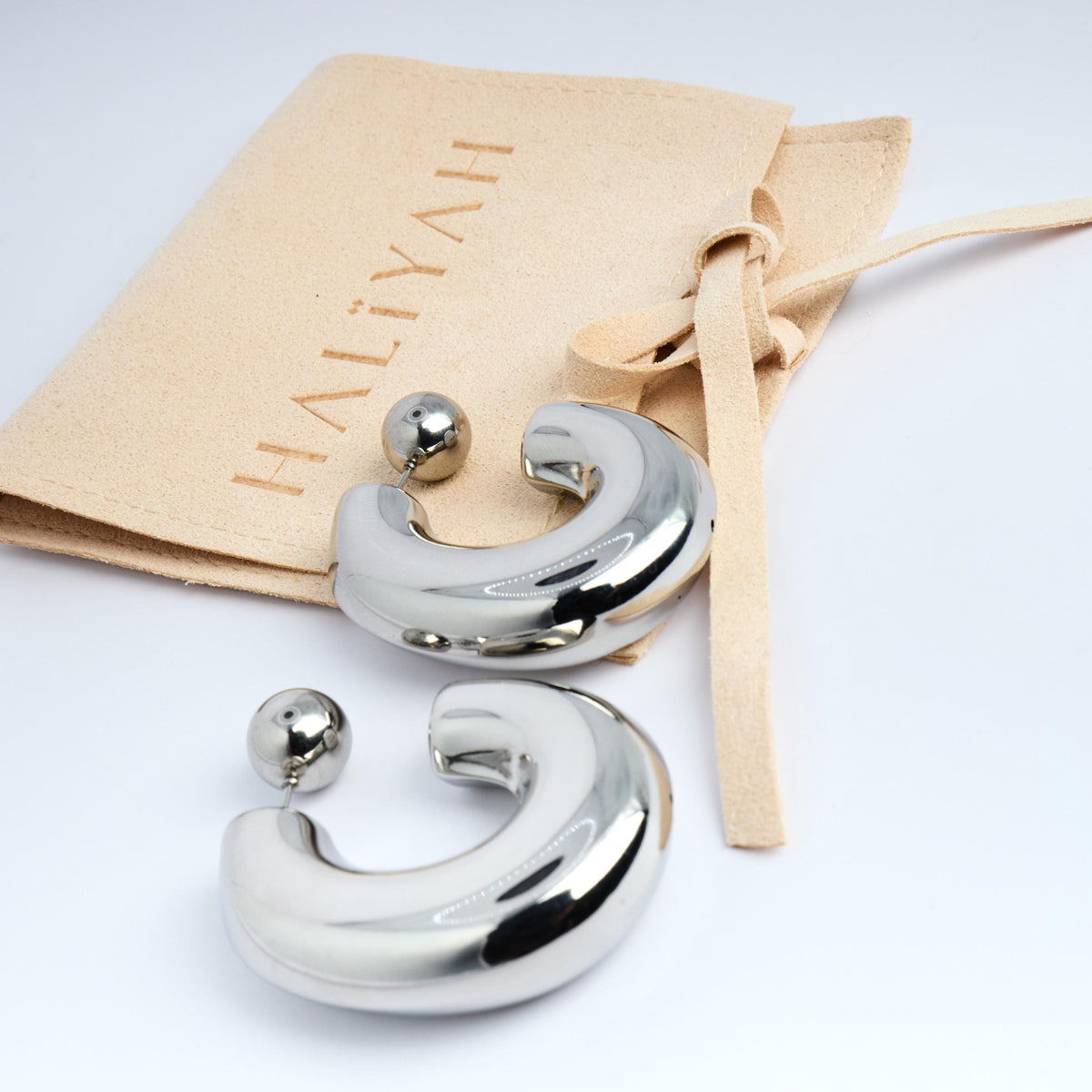 Silver C-Shape Stainless Steel Earrings | Modern Hollow Hoops
