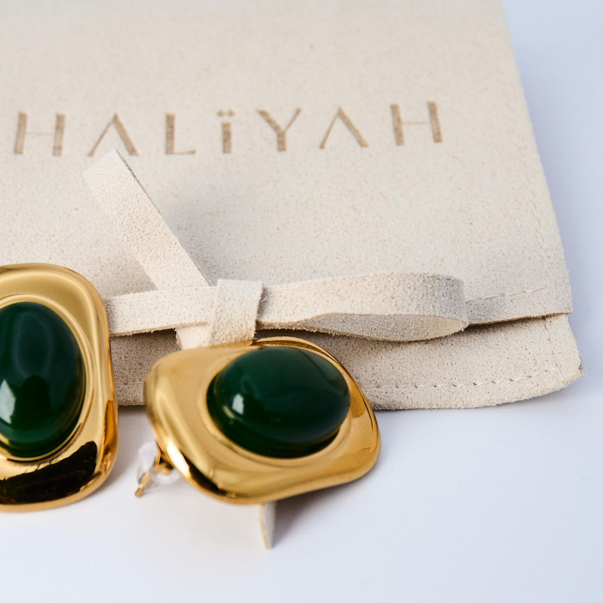 18K Gold Plated Green Cat Eye Stud Earrings | Waterproof Stainless Steel