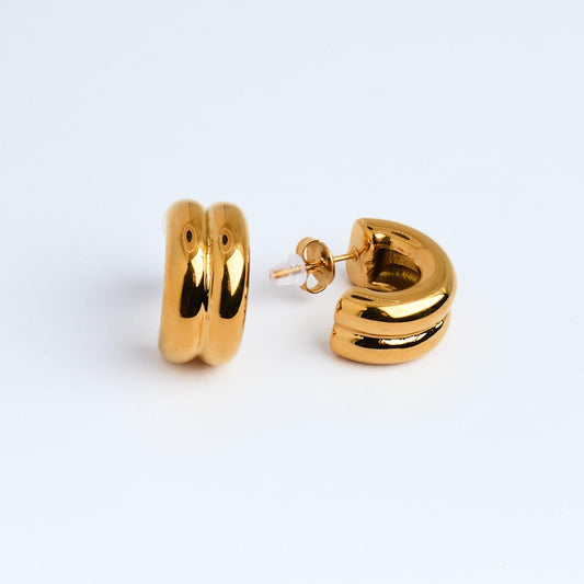 18K Gold Plated Hoop Earrings | Chunky Double Layered Stainless Steel