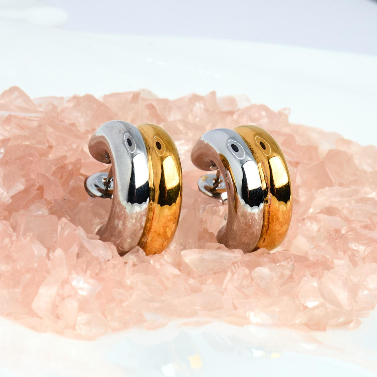 Two Tone Hoop Earrings | Gold & Silver, Stainless Steel