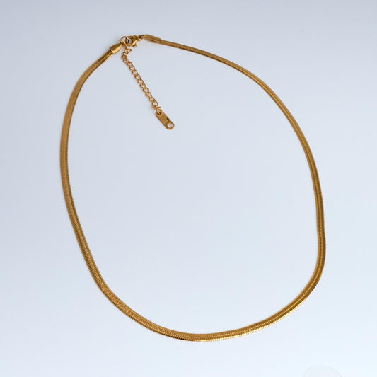 18K Gold Plated Snake Chain Necklace | Hypoallergenic Herringbone Stainless Steel