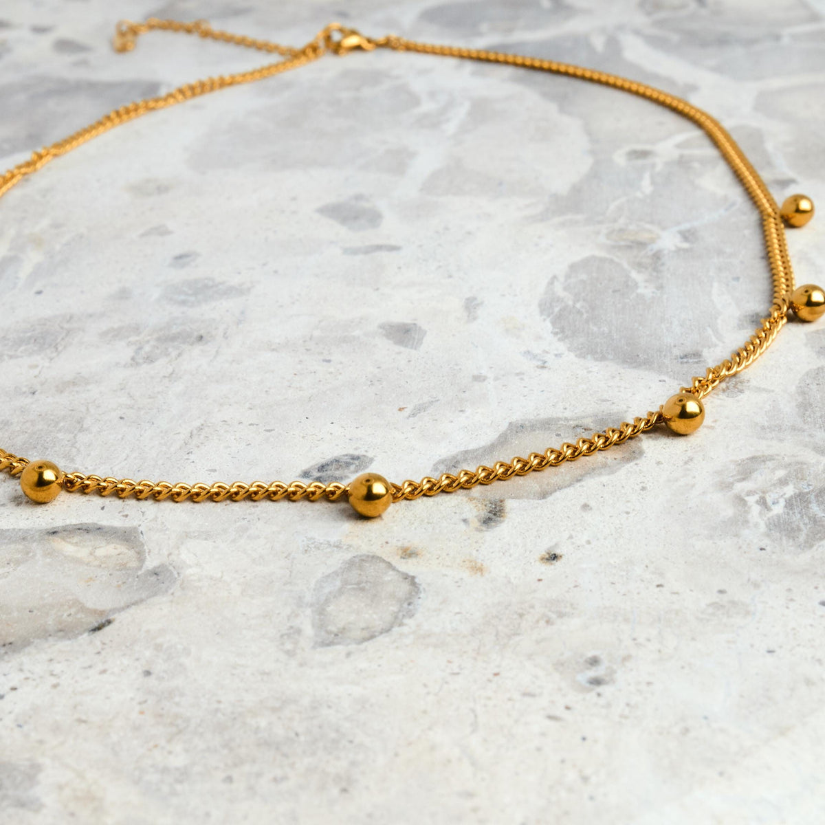 18K Gold Plated Beaded Chain Necklace | Hypoallergenic Stainless Steel