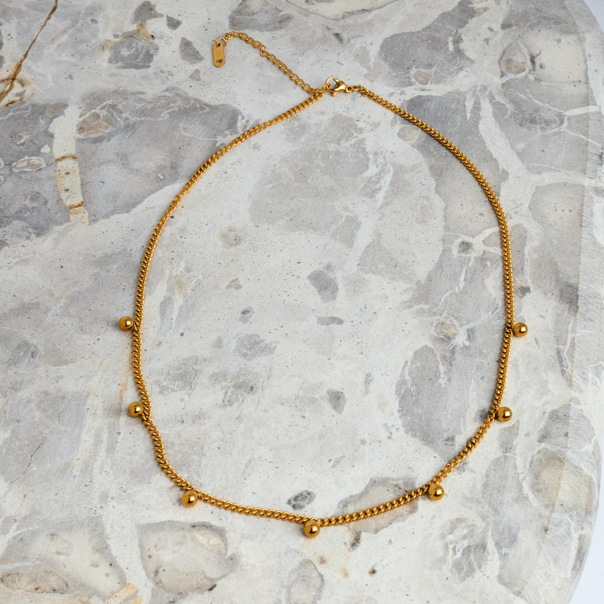18K Gold Plated Beaded Chain Necklace | Hypoallergenic Stainless Steel
