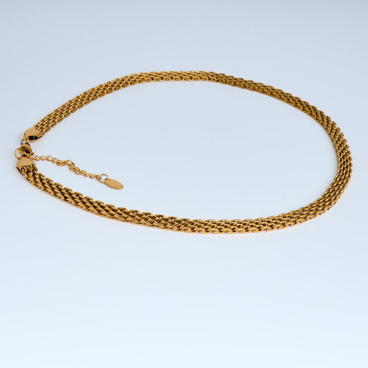 18K Gold Basket Weave Chain Necklace | Waterproof Stainless Steel