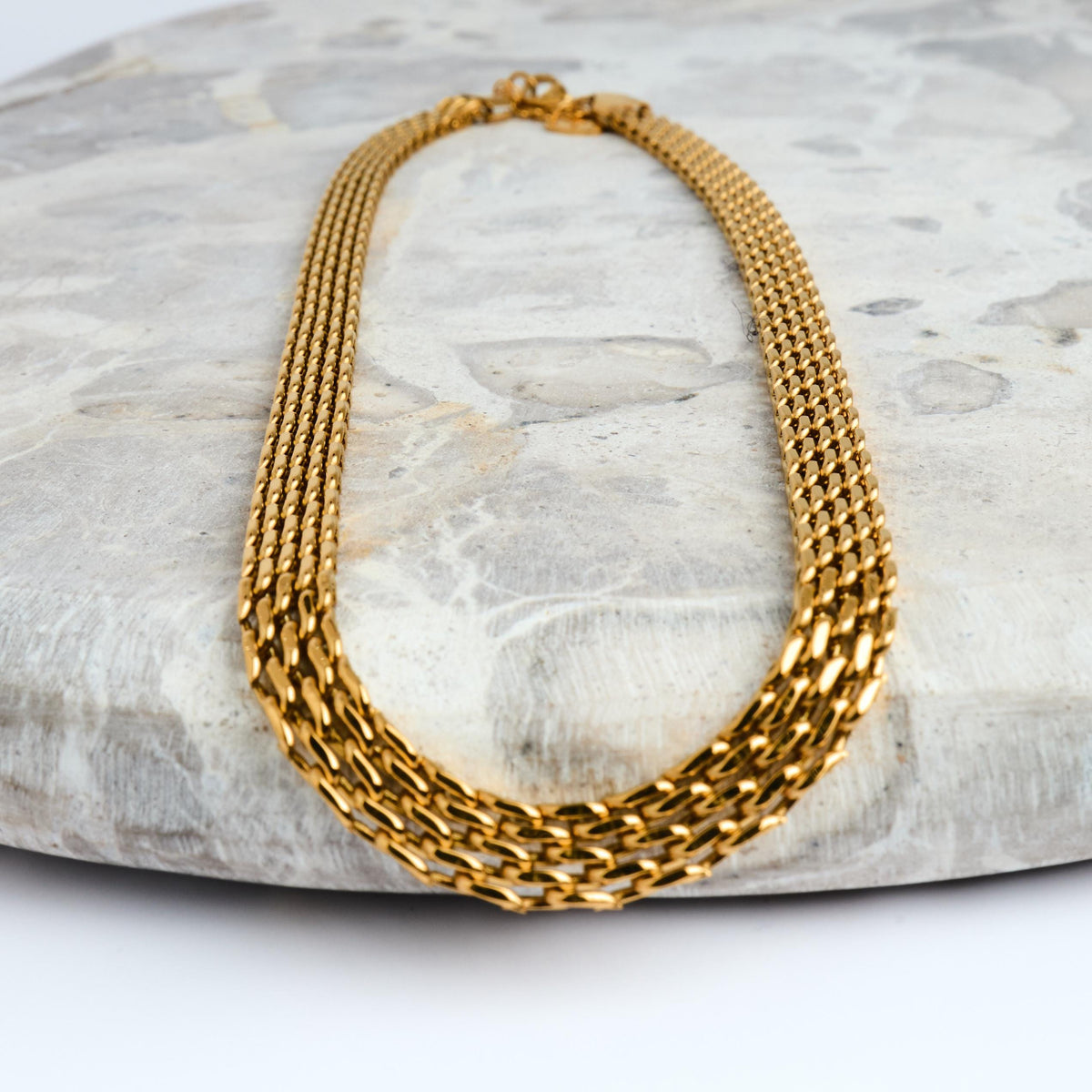 18K Gold Basket Weave Chain Necklace | Waterproof Stainless Steel