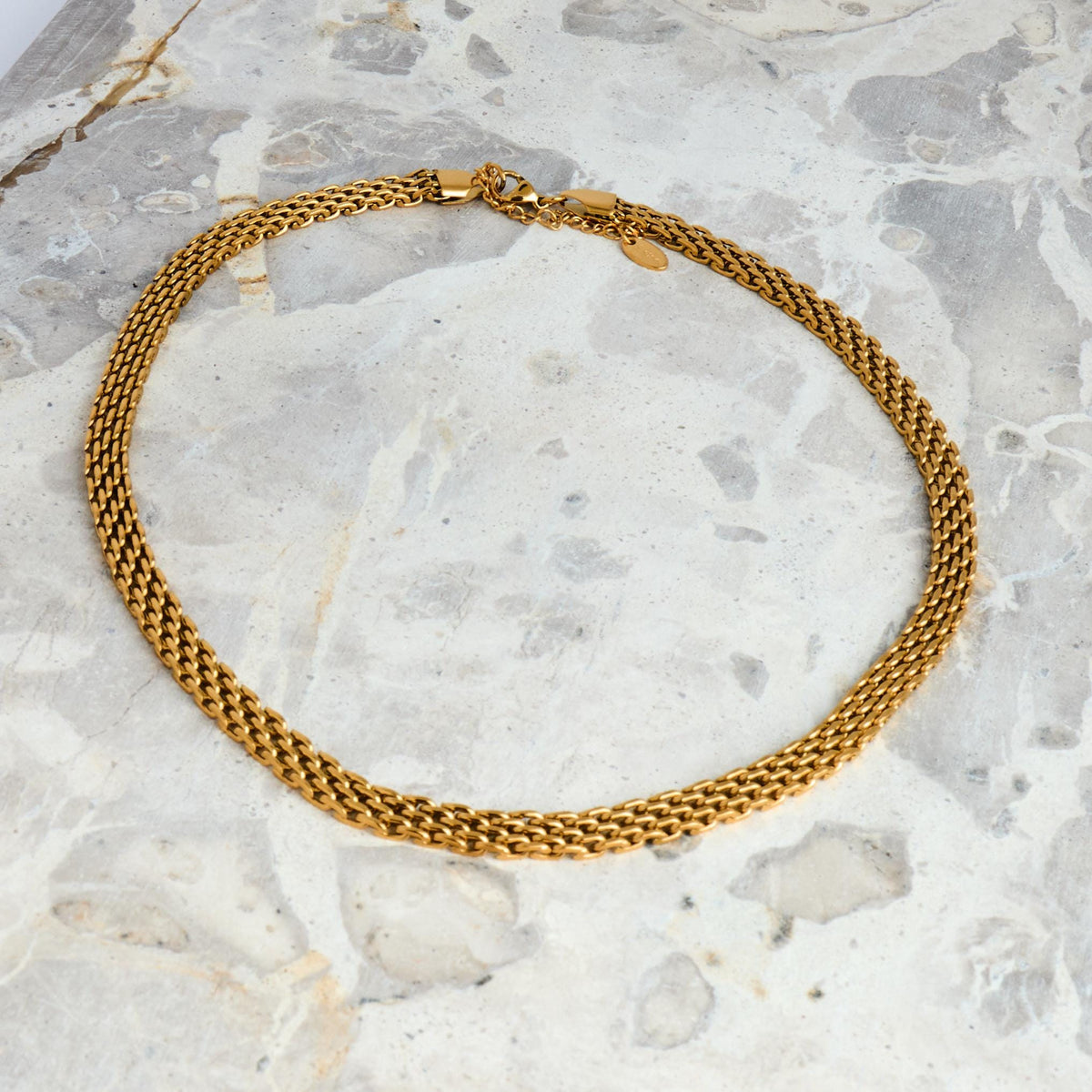 18K Gold Basket Weave Chain Necklace | Waterproof Stainless Steel