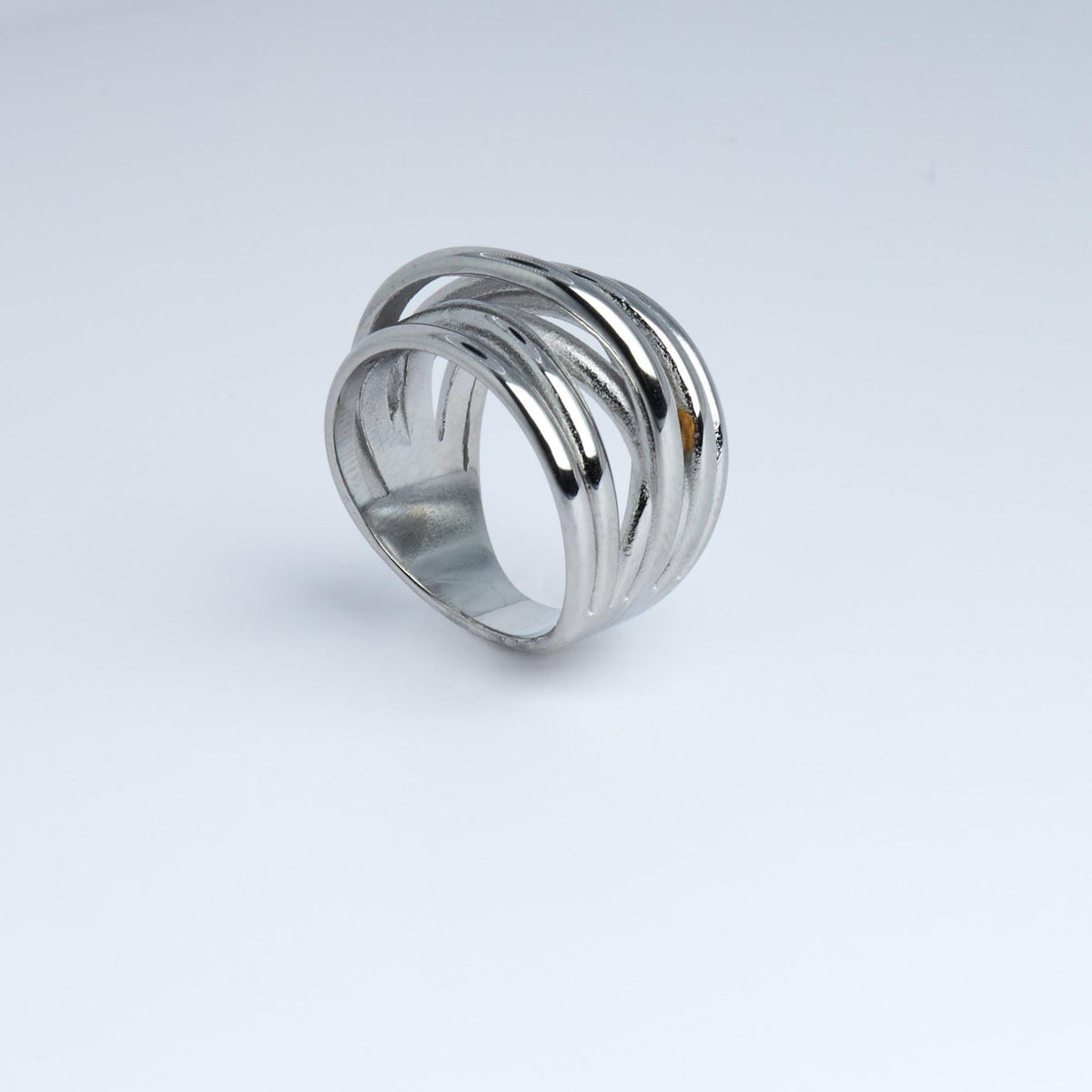 Silver Stainless Steel Statement Ring | Multilayer Irregular Design