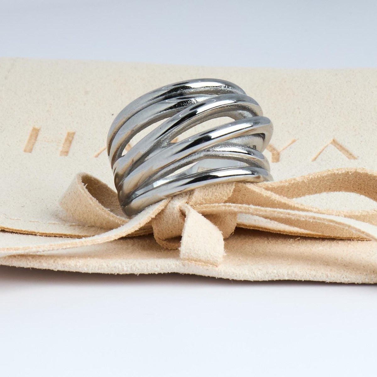 Silver Stainless Steel Statement Ring | Multilayer Irregular Design