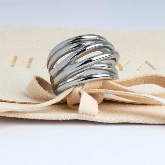 Silver Stainless Steel Statement Ring | Multilayer Irregular Design