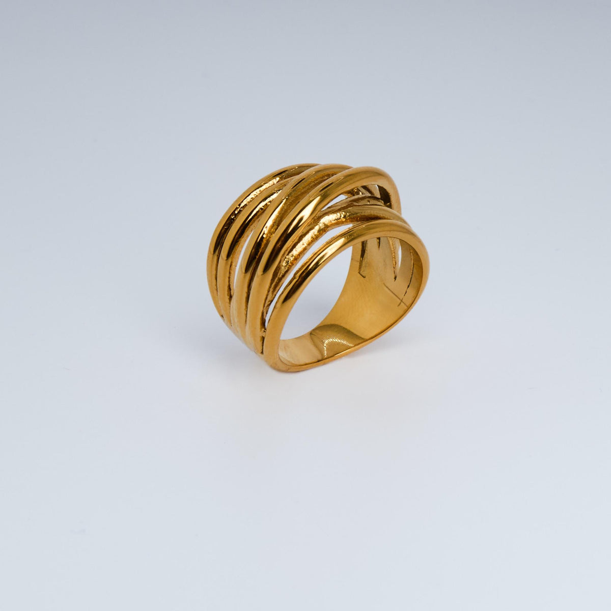 18K Gold Plated Stainless Steel Statement Ring | Multilayer Irregular Design
