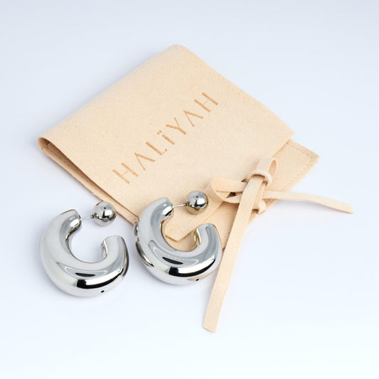 Silver C-Shape Stainless Steel Earrings | Modern Hollow Hoops