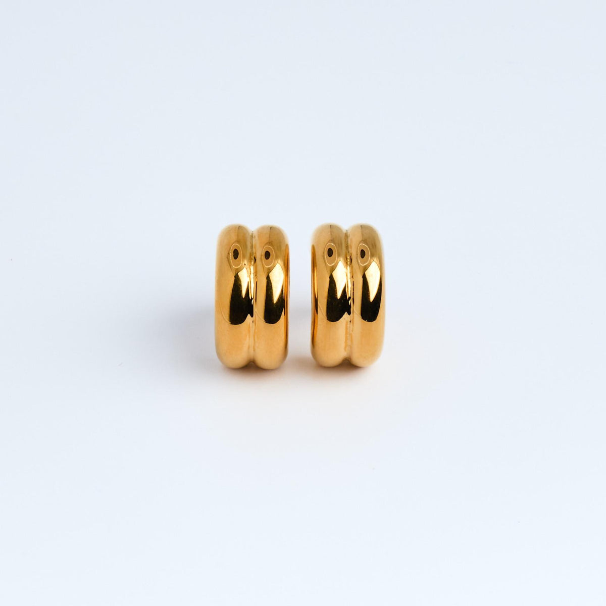 18K Gold Plated Hoop Earrings | Chunky Double Layered Stainless Steel