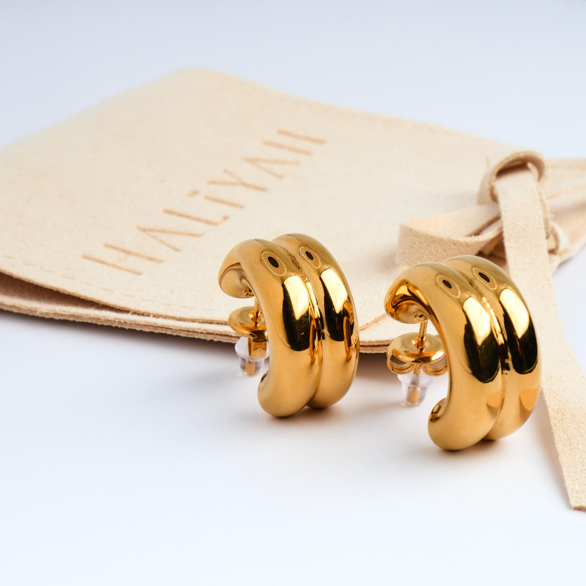 18K Gold Plated Hoop Earrings | Chunky Double Layered Stainless Steel