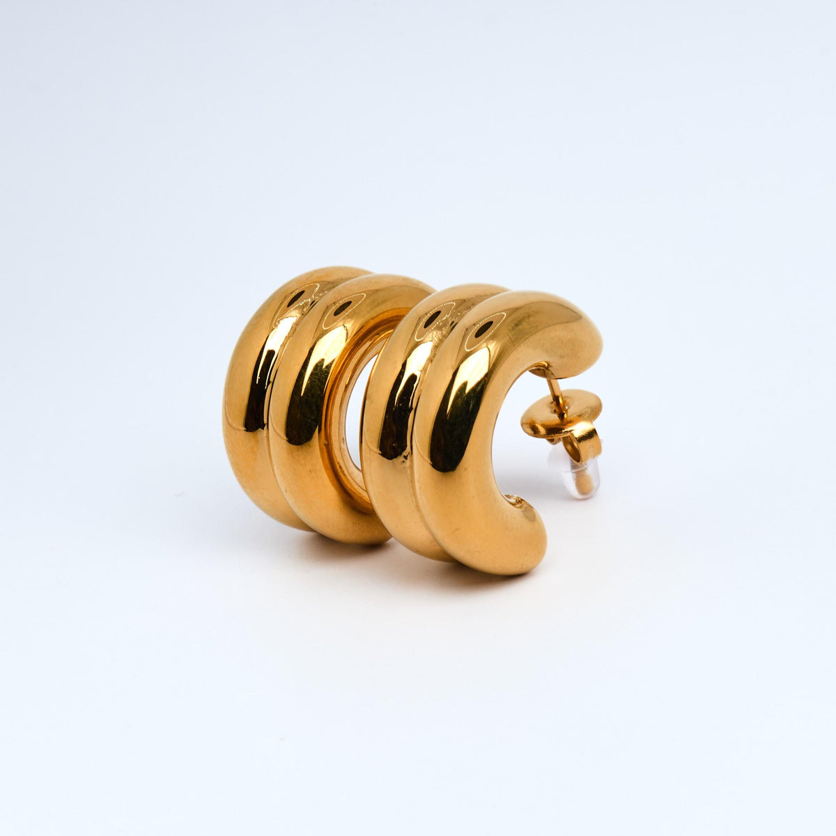 18K Gold Plated Hoop Earrings | Chunky Double Layered Stainless Steel