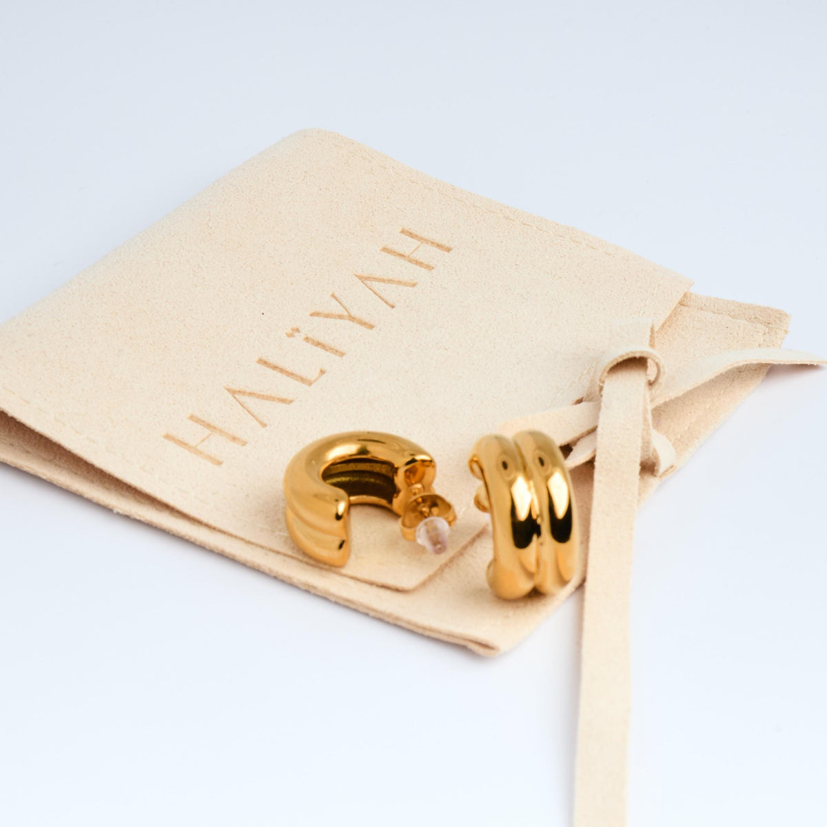 18K Gold Plated Hoop Earrings | Chunky Double Layered Stainless Steel