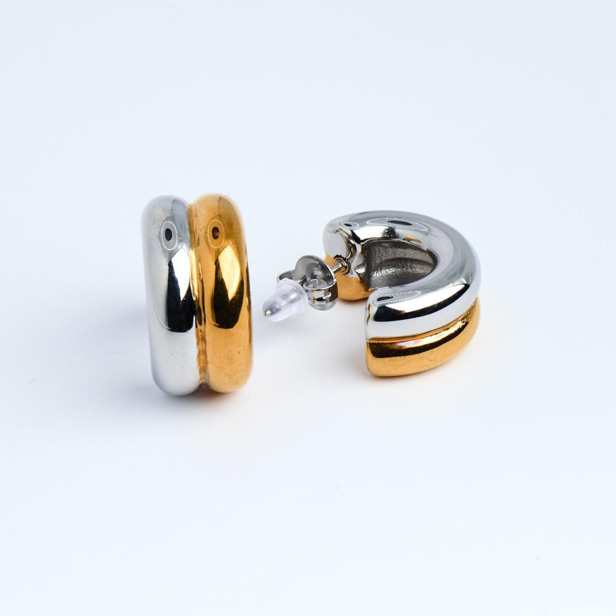 Two Tone Hoop Earrings | Gold & Silver, Stainless Steel